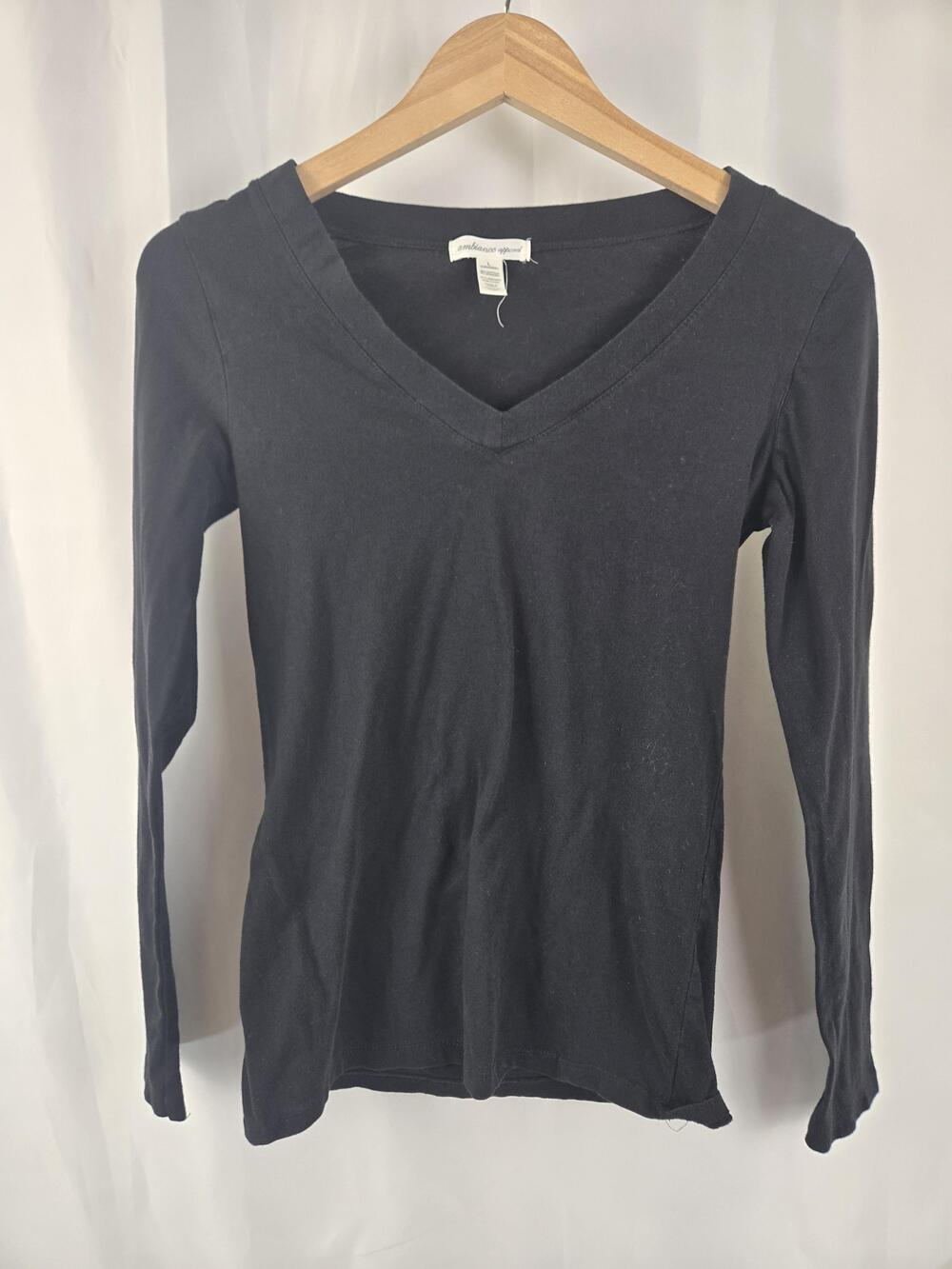 Ambiance Apparel Shirt Womens Large Black Long Sleeve V Neck Casual Tee Top